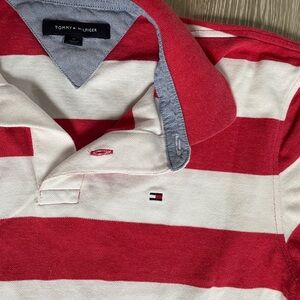Tommy Hilfiger Red and White Striped Polo Shirt